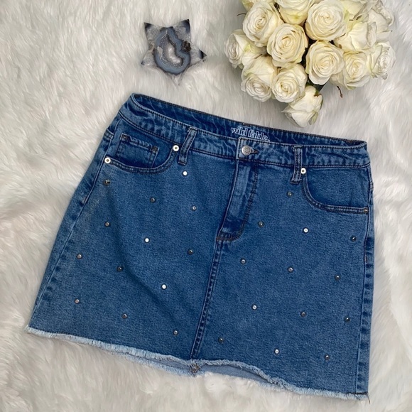 Jean Skirt Wild Fable Riveted Jean Skirt 14 RockerChicks - Picture 1 of 8